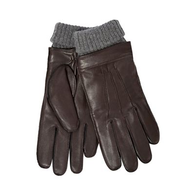 Dark brown leather turn up gloves